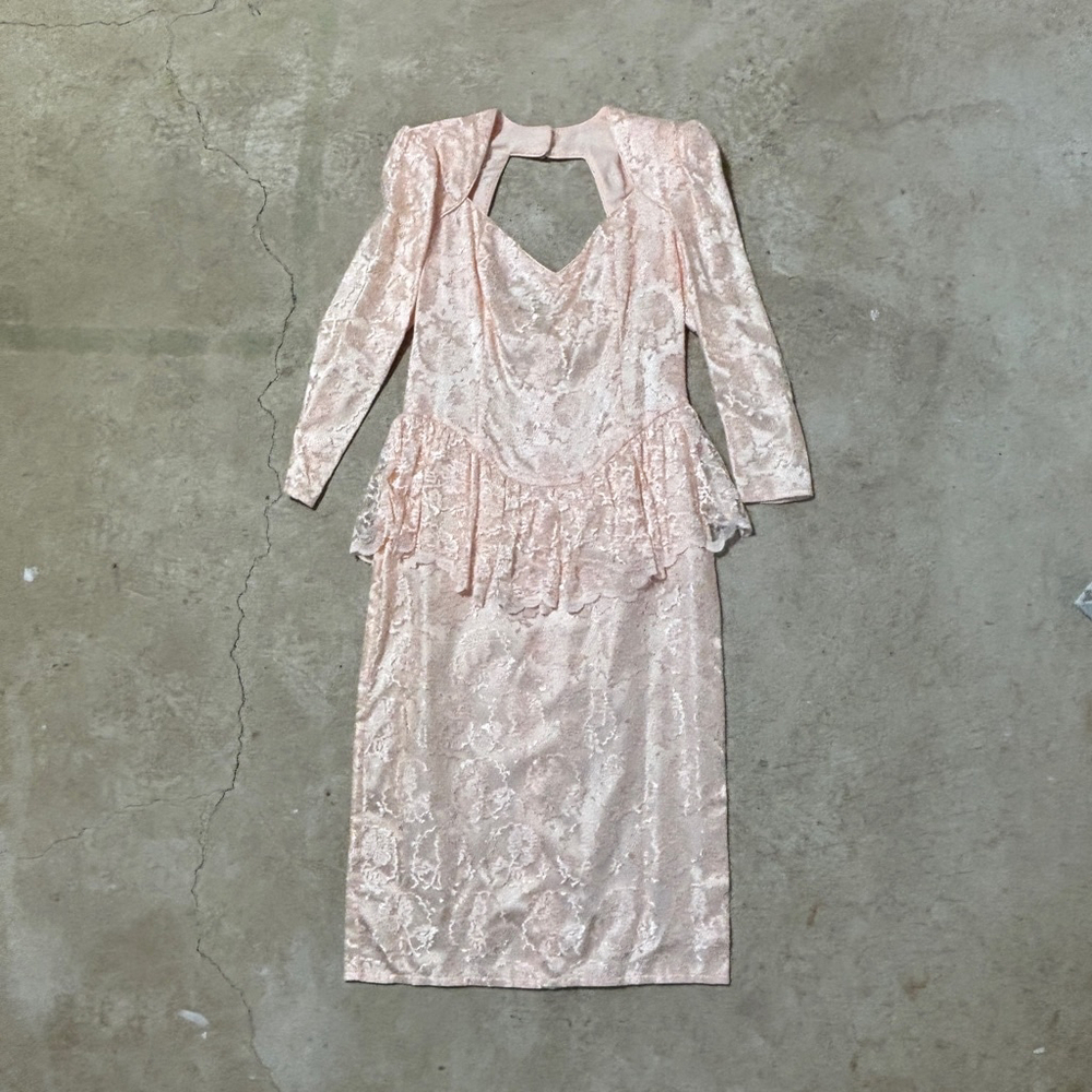 Vintage Scott McClintock Dress Women’s Size 12 Pink Lace Peplum Back Zipper - Picture 9 of 15